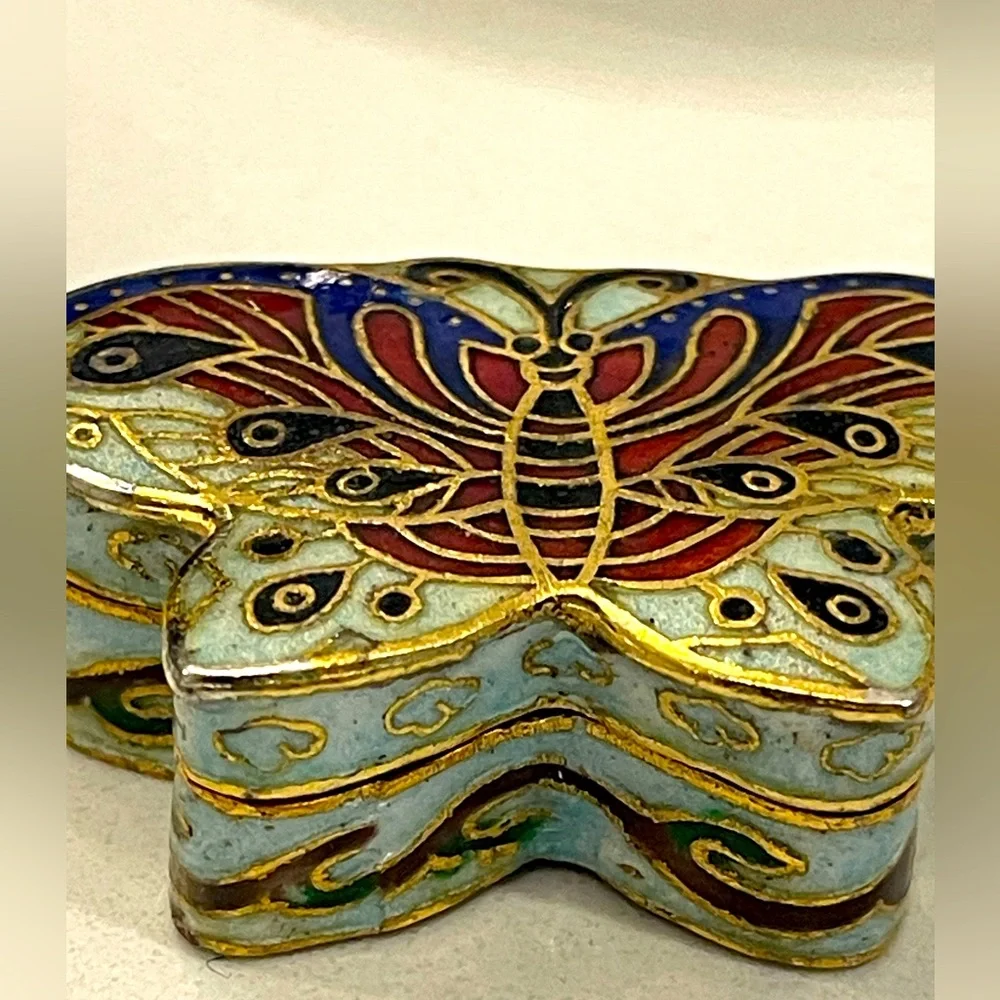 Vintage Cloisonné Enamel Butterfly Trinket Box